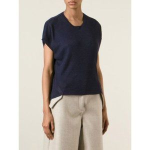 Theory Talavyn Golino Linen Cap Sleeve Knit Navy Top in size P